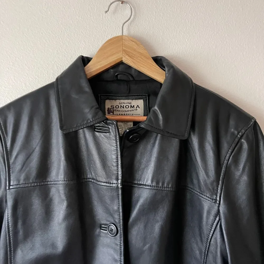 Vintage Sonoma Lambskin Piel Leather 90s Y2K Button-Front Leather‎ Jacket - Picture 4 of 10
